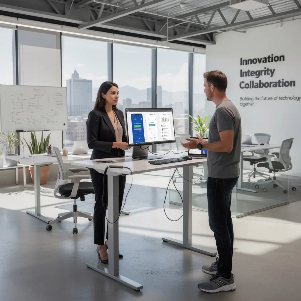 kreatywna przestrzeń biurowa z kolorowymi dodatkami i wygodnymi siedzeniami