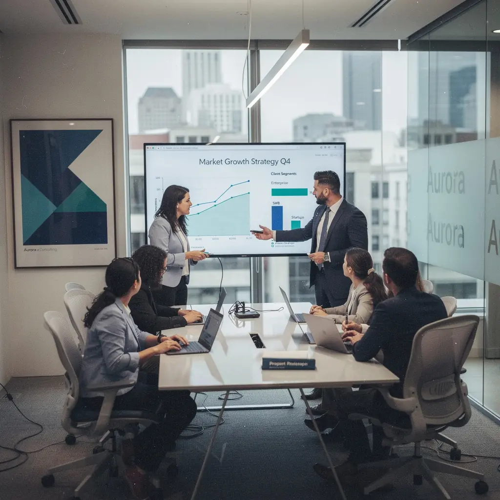 biuro z eleganckimi meblami i dobrze zaplanowanym rozmieszczeniem znaków