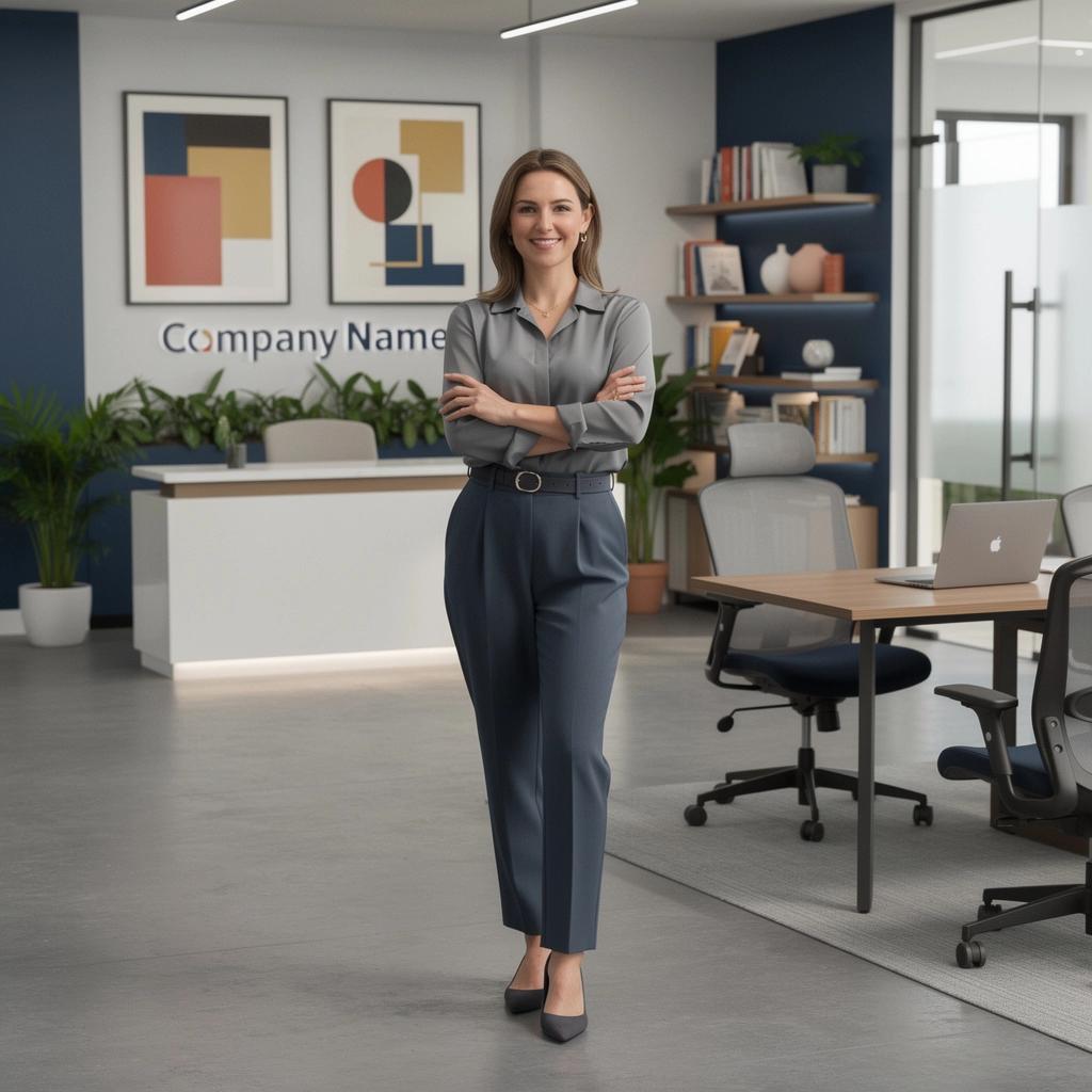 biuro z unikalnym oświetleniem i dziełami sztuki na ścianach